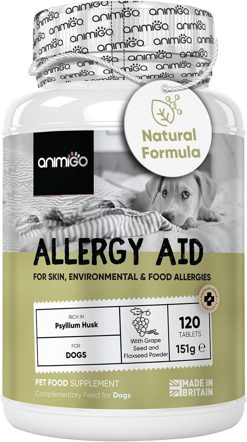 Dog Allergy Tablets - 120 Tablets - For Itchy Skin, Immunity, Digestion & Seasonal Allergies - Grape Seed & Chicken Flavoured - Dog Allergy Chews Alternative