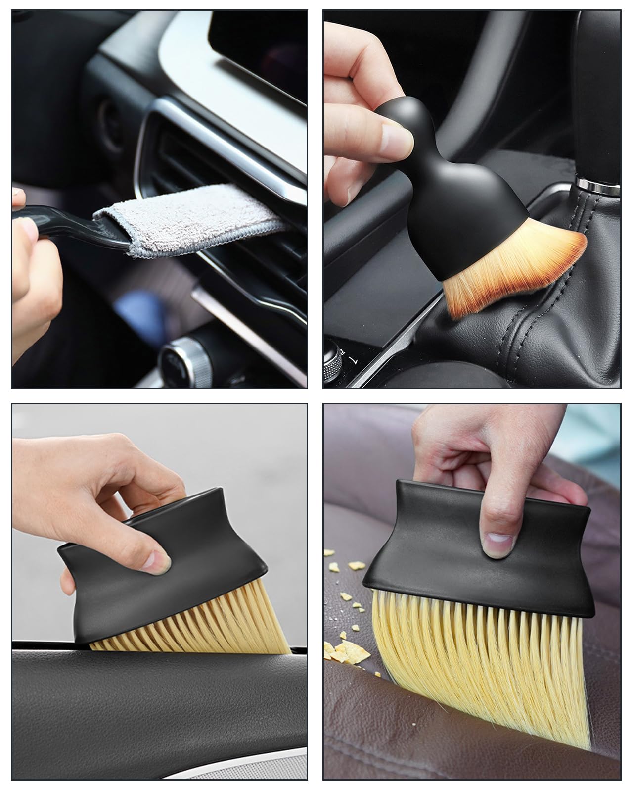 Lot de 3 brosses de détail de voiture ultra douces en poils de sanglier, kit de fournitures de gel de nettoyage de voiture, accessoires de voiture pour camion, SUV, intérieur