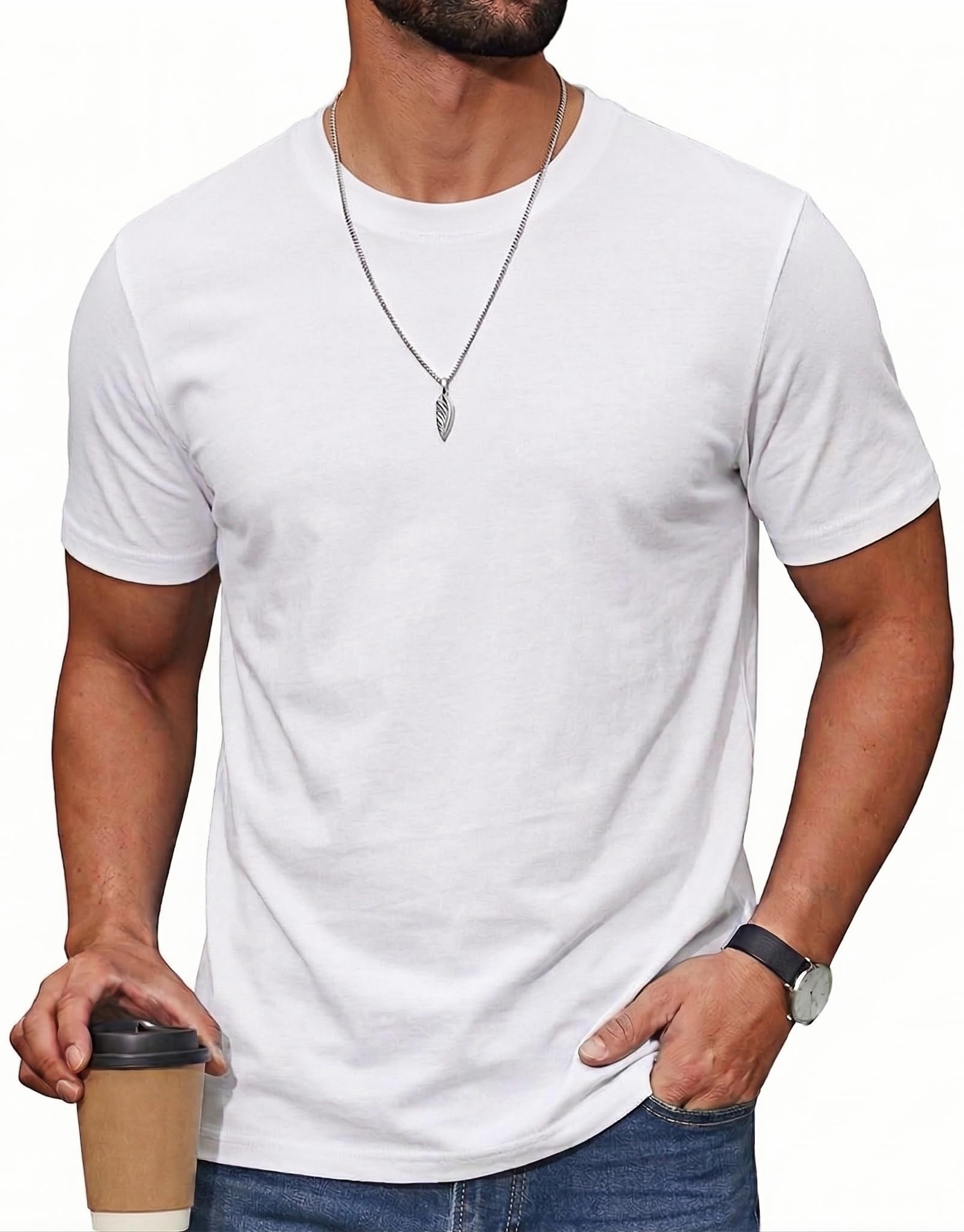 UrbnHerr T-Shirt Herren Basic Rundhalsausschnitt - 200 g/m² Premium Baumwollmischung - Regular Fit Kurzarmshirt Einfarbig für Alltag & Freizeit