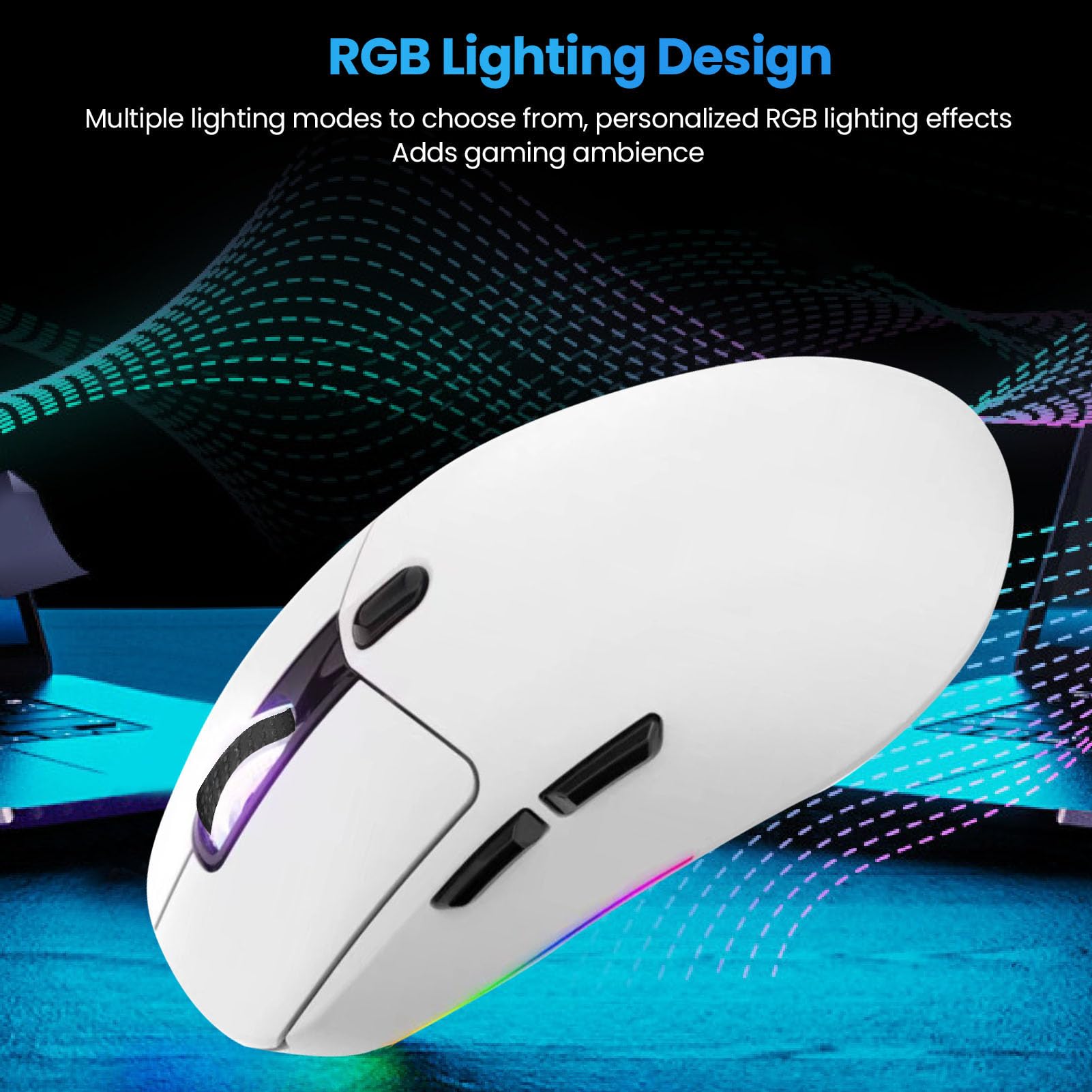 Focket Mouse da Gioco, Mouse Ottico Ergonomico Ricaricabile Bluetooth 2.4G Cablato in 3 modalità Regolabile 5000 DPI, Mouse da Gioco con Illuminazione RGB Immersiva per PC Portatile