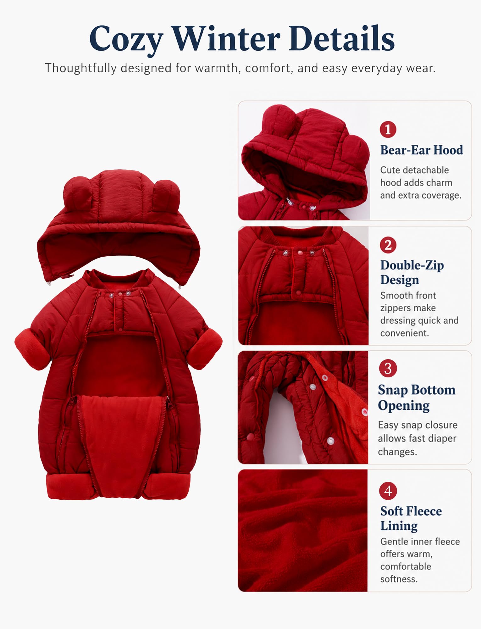 SEAUR Baby Strampler Warmer Outdoor Reißverschluss Winter Jumpsuit Overall Baby Schneeanzug Winddicht Einfarbig 0-24 Monate
