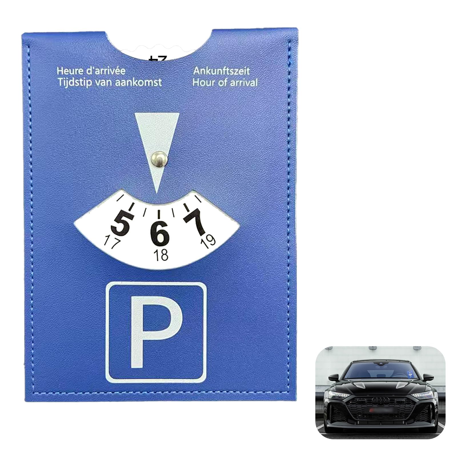 Disco horario Grande Modelo de Lujo para Estacionamiento de Lujo en Simil Cuero Suave, Modelo Grande 11 x 15 cm, Multilingüe, Ideal para Coches, Motos y Autocaravanas