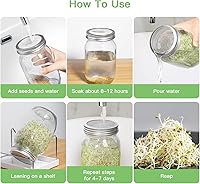 Vista 4 de Kit de tarros de germinación de semillas – 2 tarros de masón de boca ancha con tapas de germinación de acero inoxidable 316, bandeja de goteo