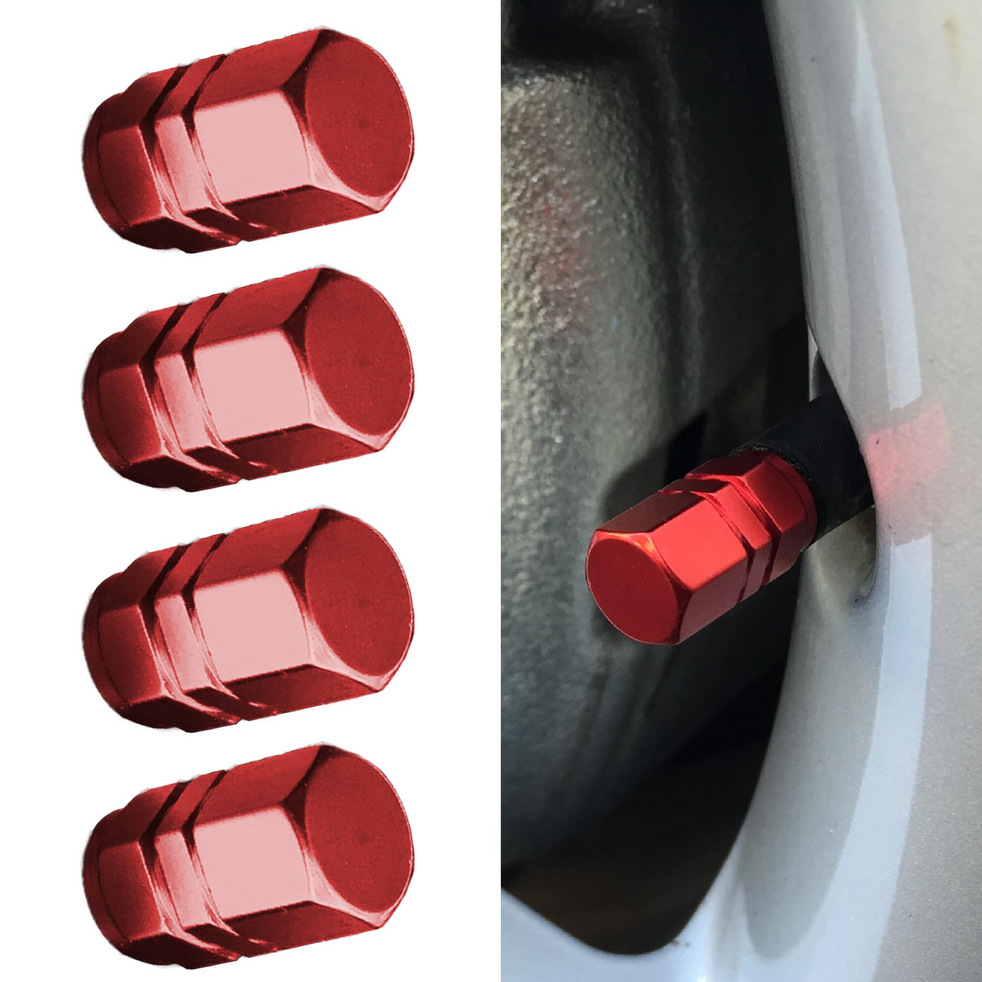 4PCS Car Tire Valve Stem Caps, Aluminum Alloy Wheel Valve Covers, Corrosion Resistant Leak-Proof Tire Air Cap Set, Universal Car Accessories for Vehicle Trucks Motorcycles Bicycles (Red)