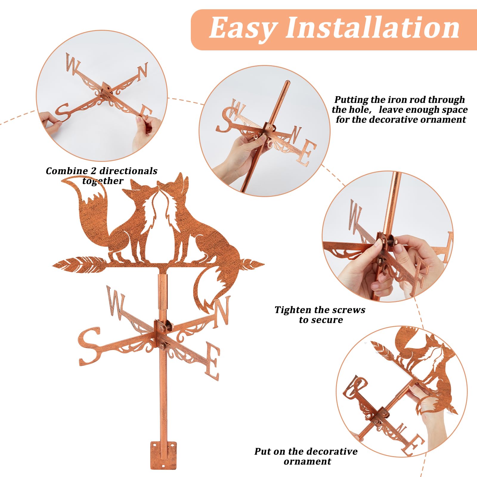 SUPERDANT Fox Weathervane for Roof Copper Red Wind Vanes for Sheds Animal Metal Weather Vane Black Wind Direction Indicator for Farmhouse Yard Farm Shed Garden Decoration - Image 4