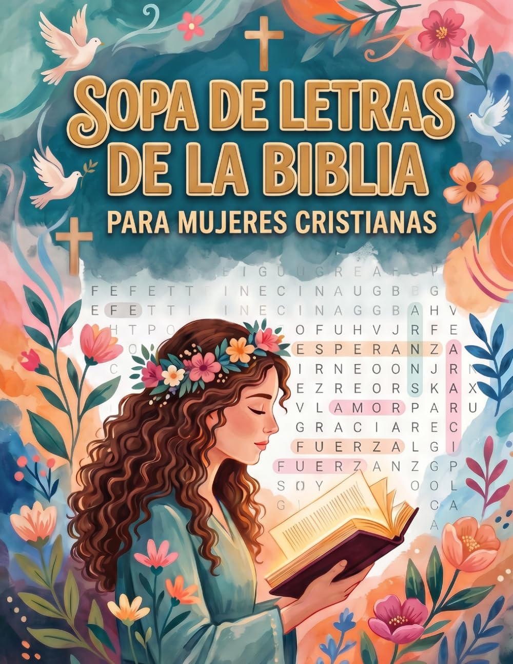 Sopa de Letras de la Biblia para Mujeres Cristianas, Salmos y Versículos Inspiradores en Letra Grande para Adultos en Español