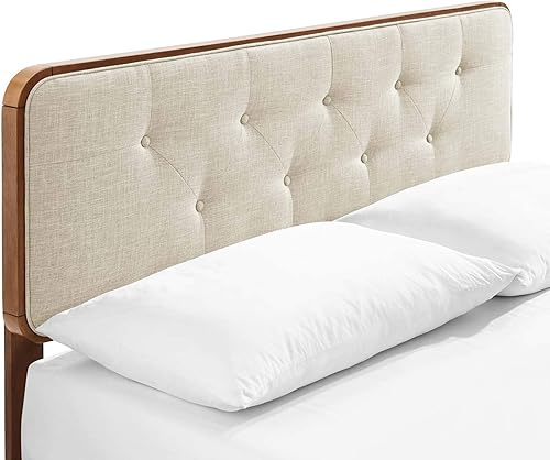 Miniatura 7 de Modway MOD-6645-WAL-BEI Bridgette - Cama de plataforma de madera con marco angular, color beige nogal