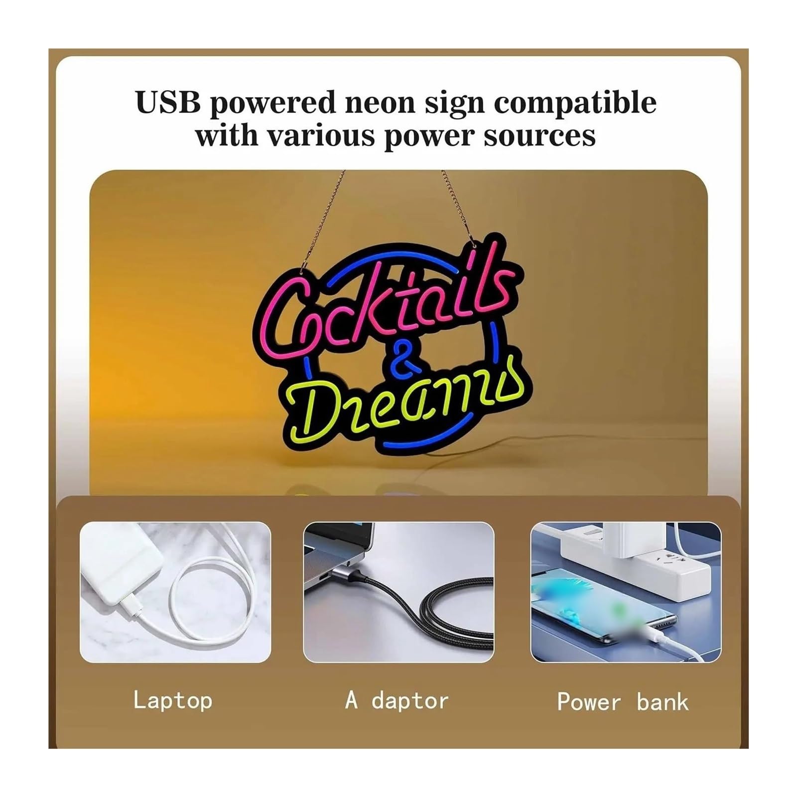 Luces de neón Letrero De Neón Cocktails Dreams Con Luz Alimentada Por USB Para Ventanas, Hoteles, Pubs, Cafeterías, Bodas, Fiestas De Cumpleaños, Decoración De Pared
