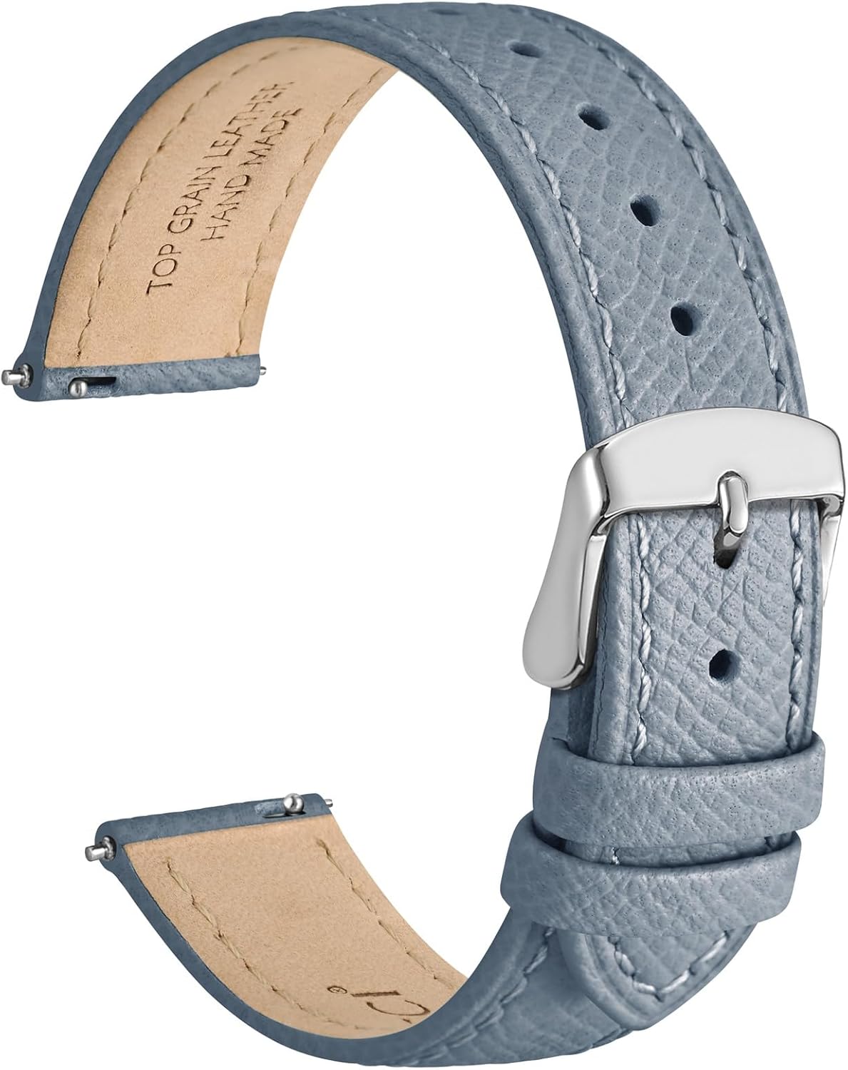WOCCI 14mm Grace Watch Band for Ladies, Top Grain Leather, Quick Release Replacement Strap with Silver Buckle (Mist Blue)