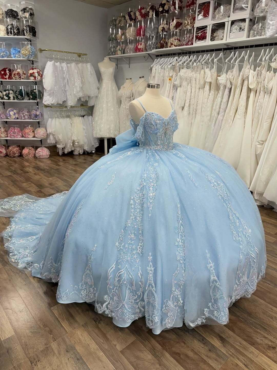 Youjiayi Gorgeous Lace Quinceanera Dresses Ball Gown with Bow Sparkly Beaded Sweet 16 Dress Spaghetti Strap Sequin XV Dress - Image 2