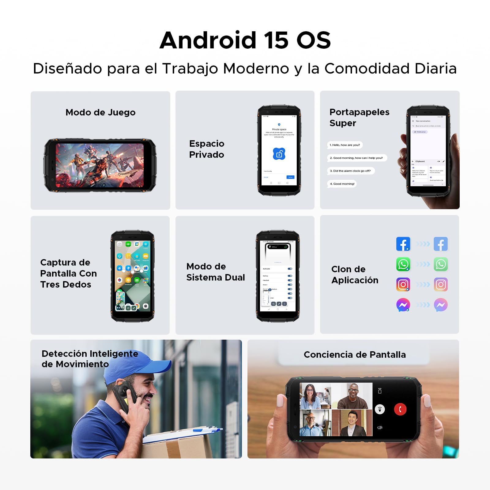 FIRE3MAX Movil Irrompible Android 15, 5.5"HD+ 8350mAh Batería Móvil Rugerizado, 32GB+256GB/2TB Octa-Core T7250, 48MP+8MP/IP68/Face & Huella Dactilar/OTG/NFC/Dual SIM 4.5G Móvil Resistente