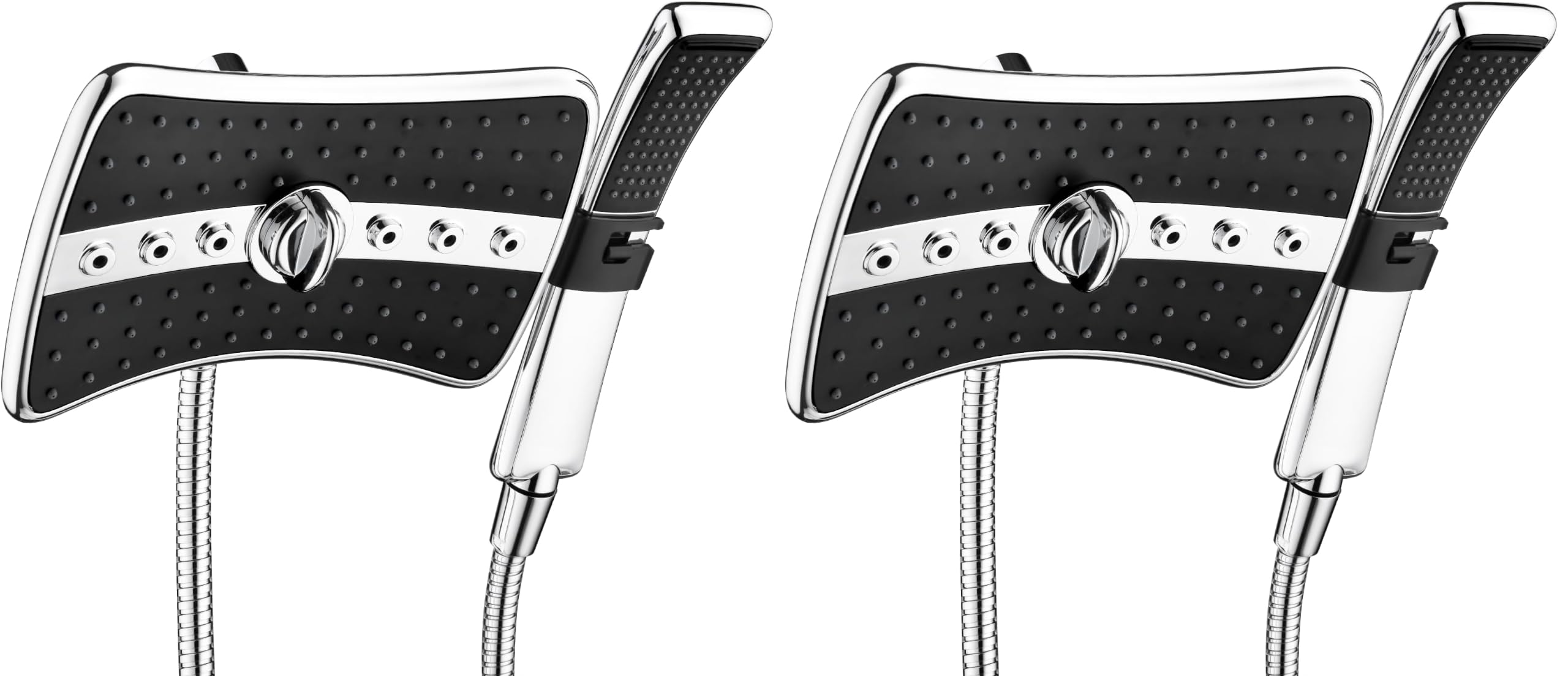 BRIGHT SHOWERS High Pressure Dual Shower Head Combo, Handheld Showerhead Rainfall Shower Head Combo with Black Face, 60 Inch Long Stainless Steel Shower Hose, Chrome (Pack of 2)