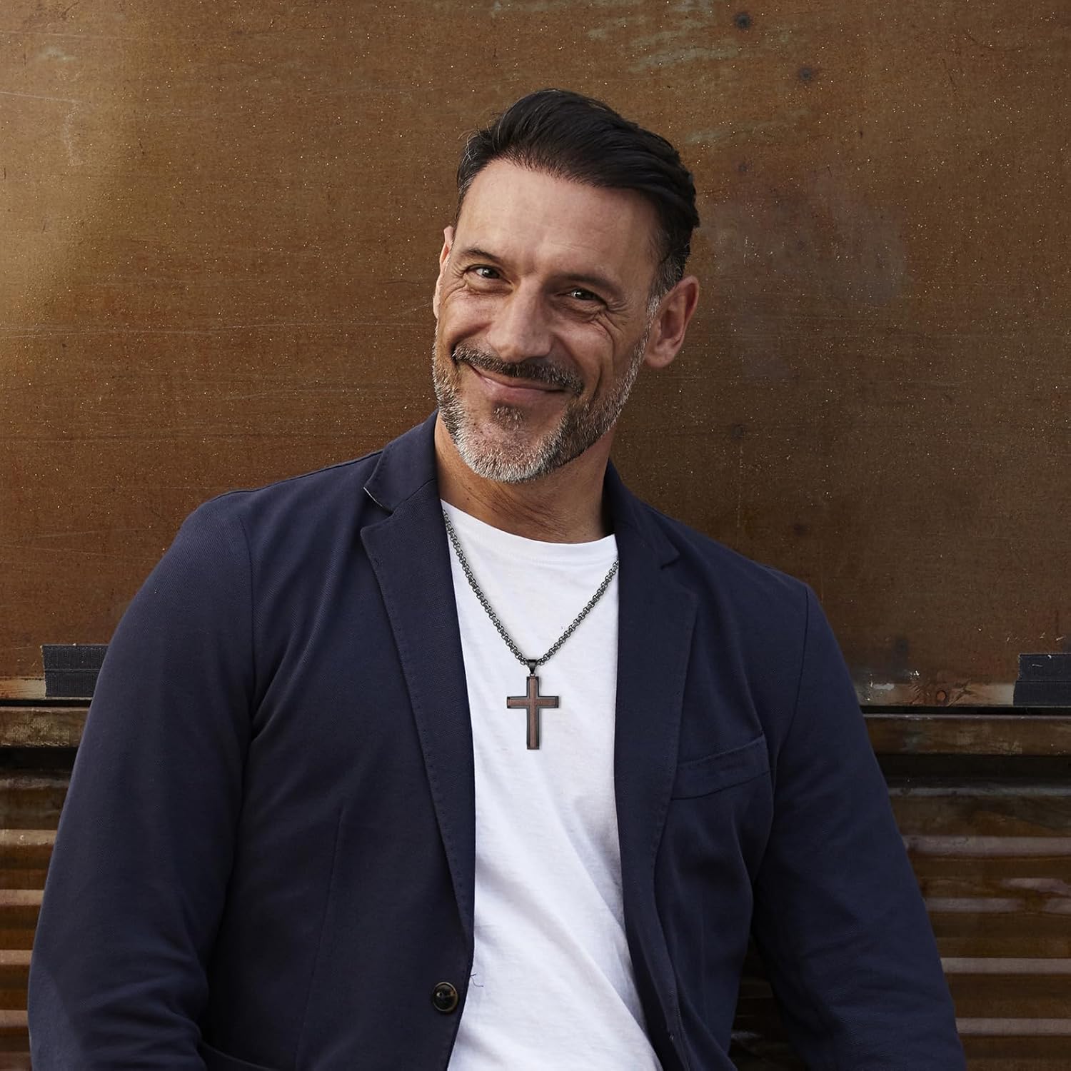 Wooden Cross Necklace for Men, Hand Polished Ebony Inset In Black Stainless Steel Christian Mens Cross Pendant Wood, 24" Round Box Chain - Image 5