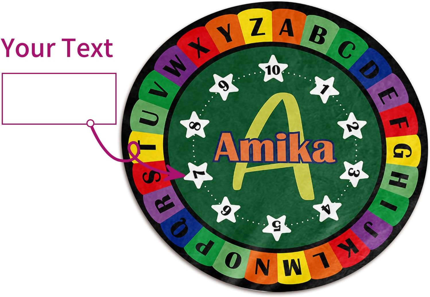 ABC Nursery Rug Custom with Name, Personalized Round Rainbow ABC Rug for Baby Boys Toddlers Kids, Soft Activity Crawling Play Mat Area Rugs Deep Green(3.9ft/47)