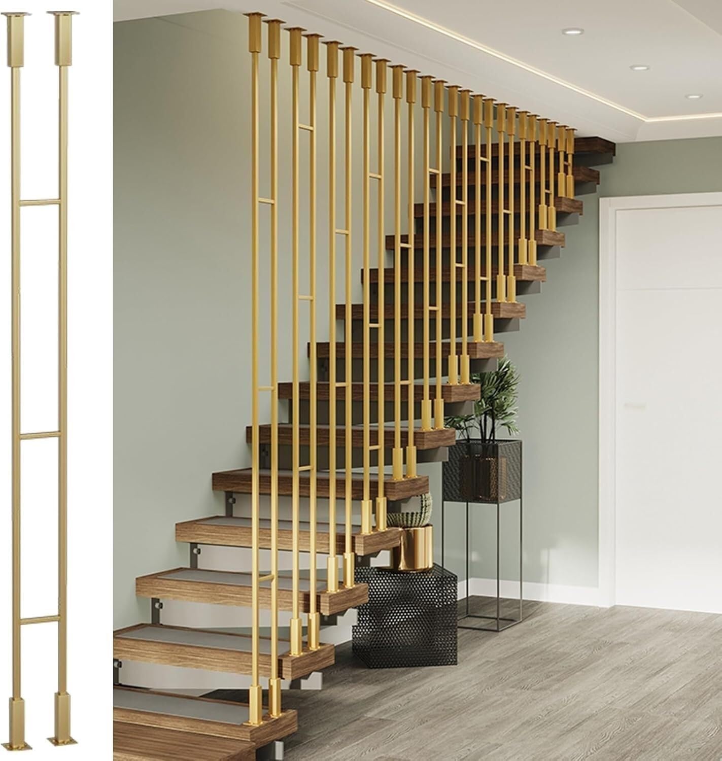 Kit rampe escalier intérieur métal 115cm avec poteau et balustres carrés grenier