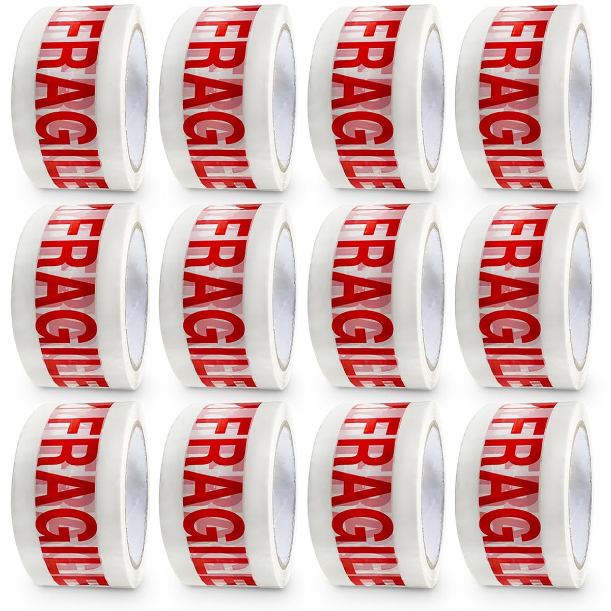G4GOODS® 12 Rolls Fragile Parcel Tape 48mm x 66m Strong Adhesive Waterproof Anti-Tear Heavy Duty for Wrapping Fragile Items Shipping Moving Sealing Boxes for Home and Office Use