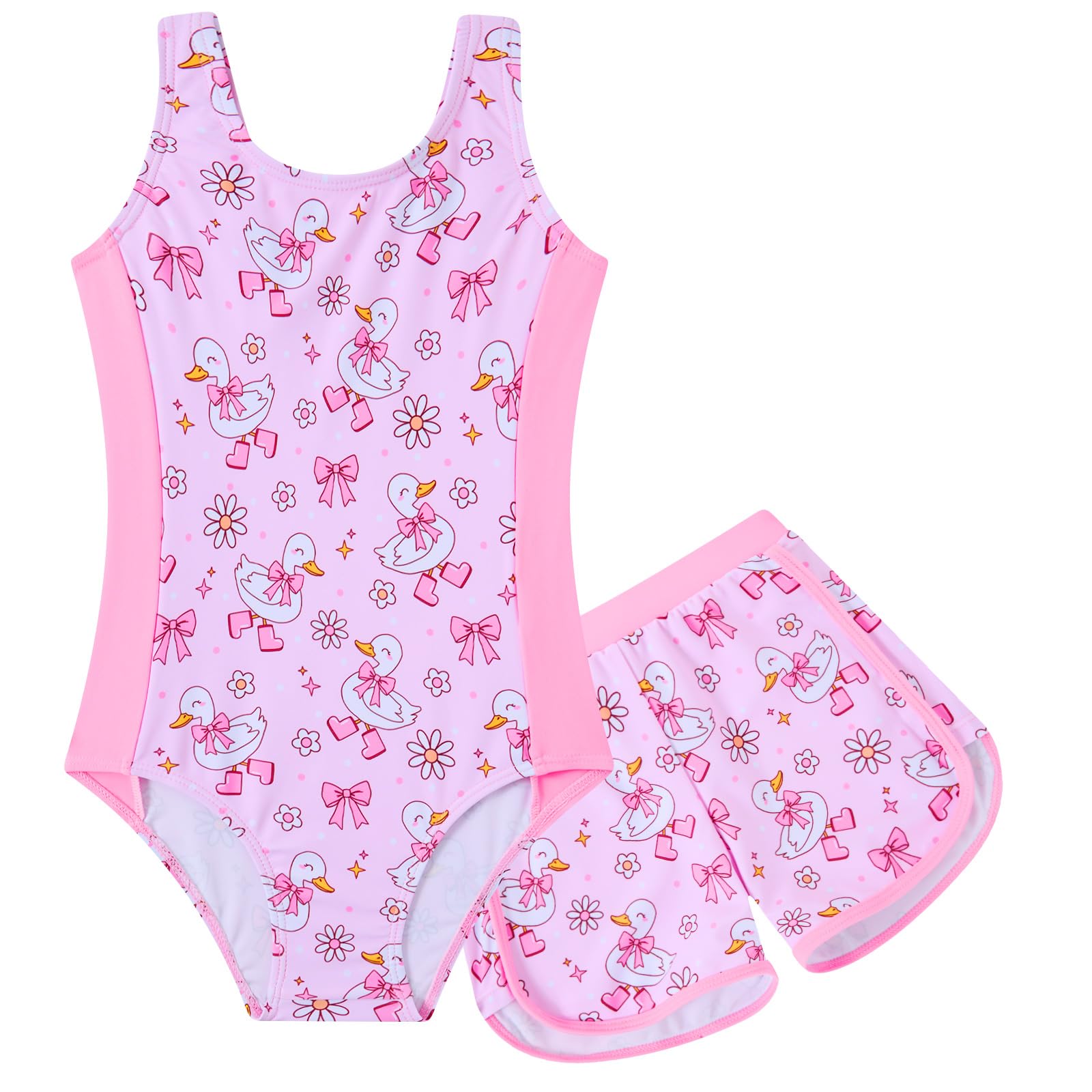 Toddler Girls One Piece Swimsuit Bathing Suit with Short for 3-9