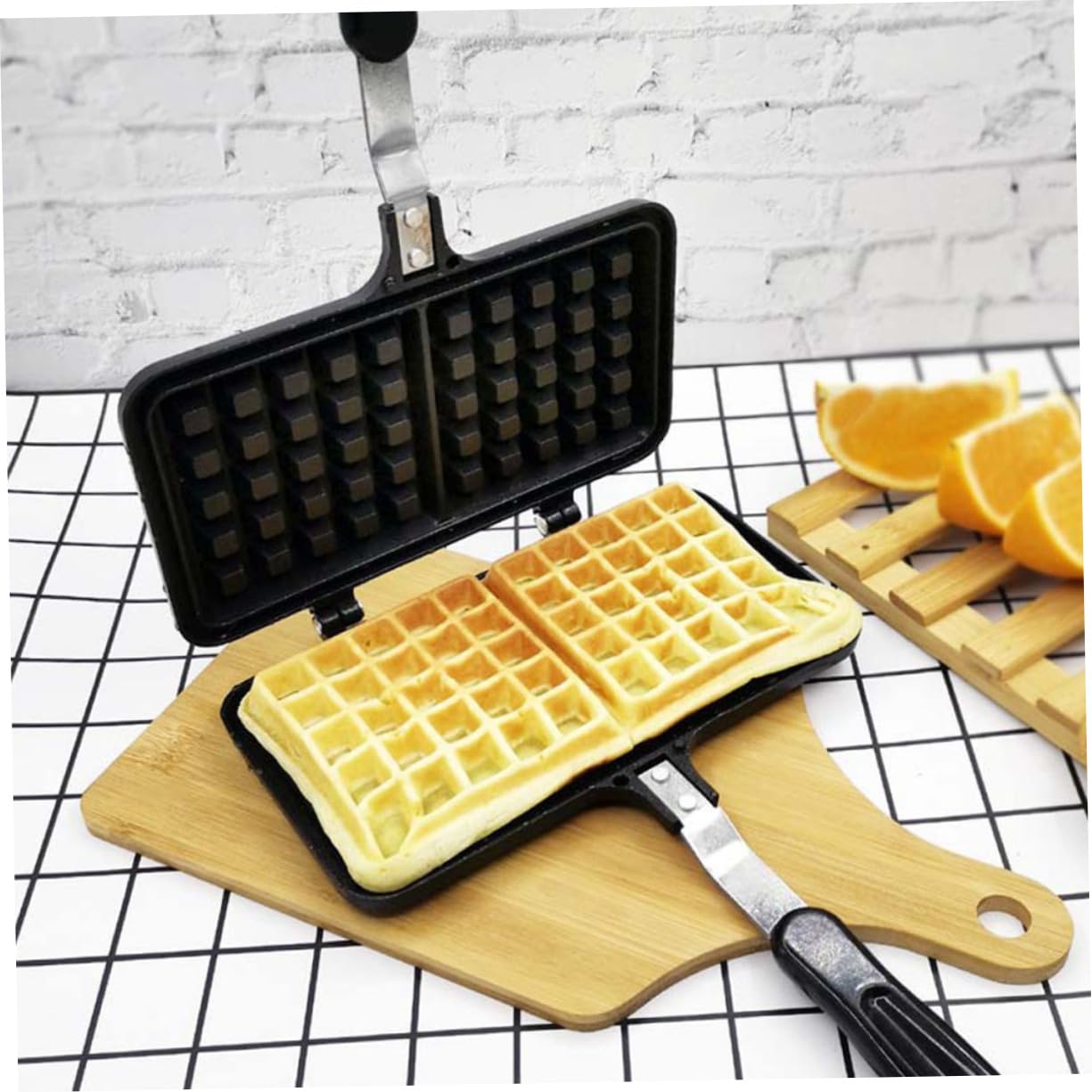 Stampo per Waffle in Alluminio Pressofuso Antiaderente, Nero, da Forno | Waffle Stampo, per Waffle Fatti in Casa, Uso Domestico a Gas, per Preparazioni Originali in Cucina