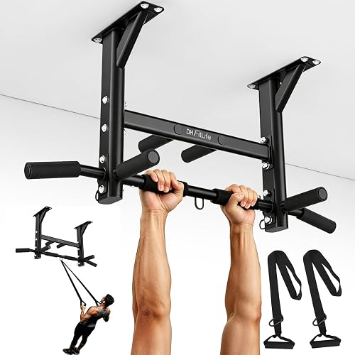 DH FitLife Barre de Traction Plafond 4-en-1, 8 Poignées 