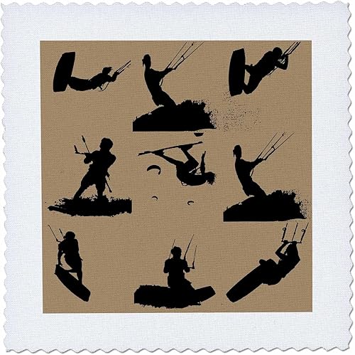 3dRose Kitesurf Black Silhouette Photo Montage Pattern - Quilt Squares (qs_357163_2)