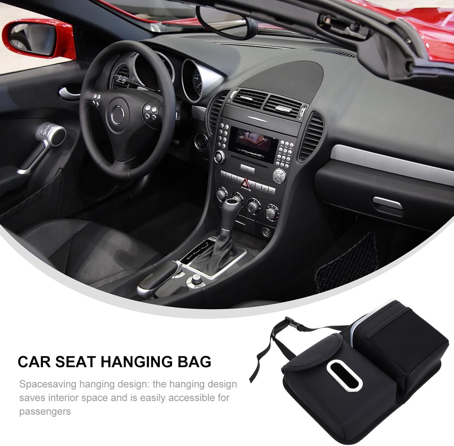 Car Seat Back Organizer with Tissue Box and Trash Can, Multifunctional Car Storage Pocket for Headrest, Black Hanging Storage Bin for Vehicle Interior Accessories