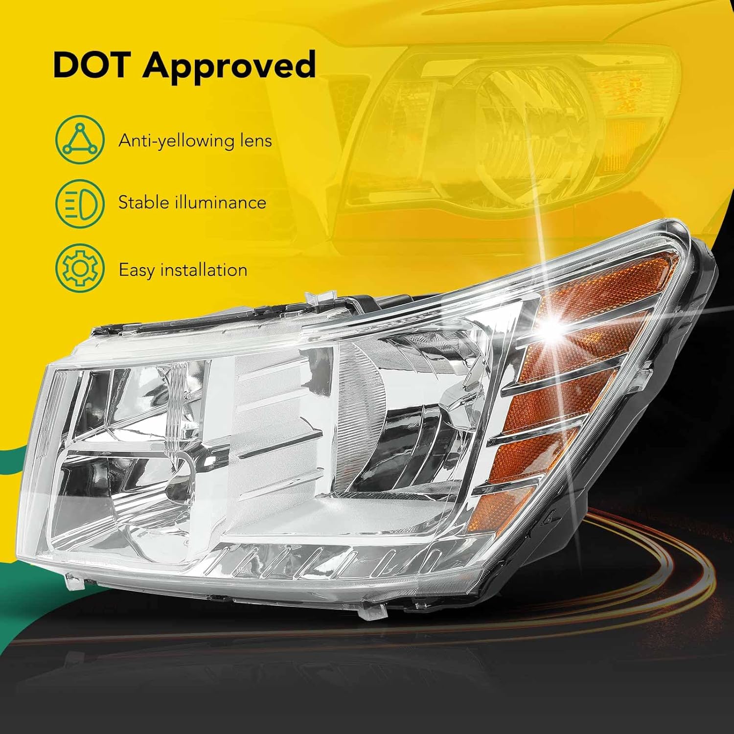 YHTAUTO Pair Headlights Assembly Compatible with 2009-2020 Dodge Journey, No Bulbs Included, Direct Fit DOT Certified Head Lights Lamps, Clear Lens Chrome Housing