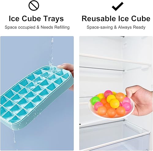 Miniatura 3 de Cubo de hielo de plástico reutilizable, paquete de 75 cubos de hielo redondos para bebidas, whisky, vino, café, multicolor, sin BPA, no se derrite