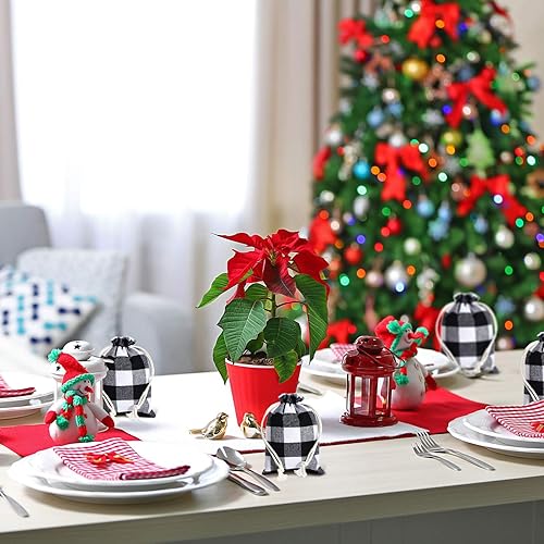 Miniatura 7 de 24 bolsas de regalo de Navidad a cuadros con cordón, bolsa de arpillera de Navidad con cordón, bolsa de Navidad de algodón lavable para envoltura de