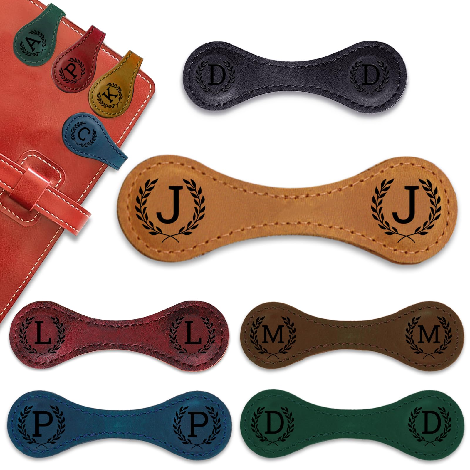 Personalized Magnetic Leather Bookmark - 26 Letters Vintage Engraved Book Marks,Custom Bookmark with Initial,Bookmarks for Women,Reading,Book Lovers (