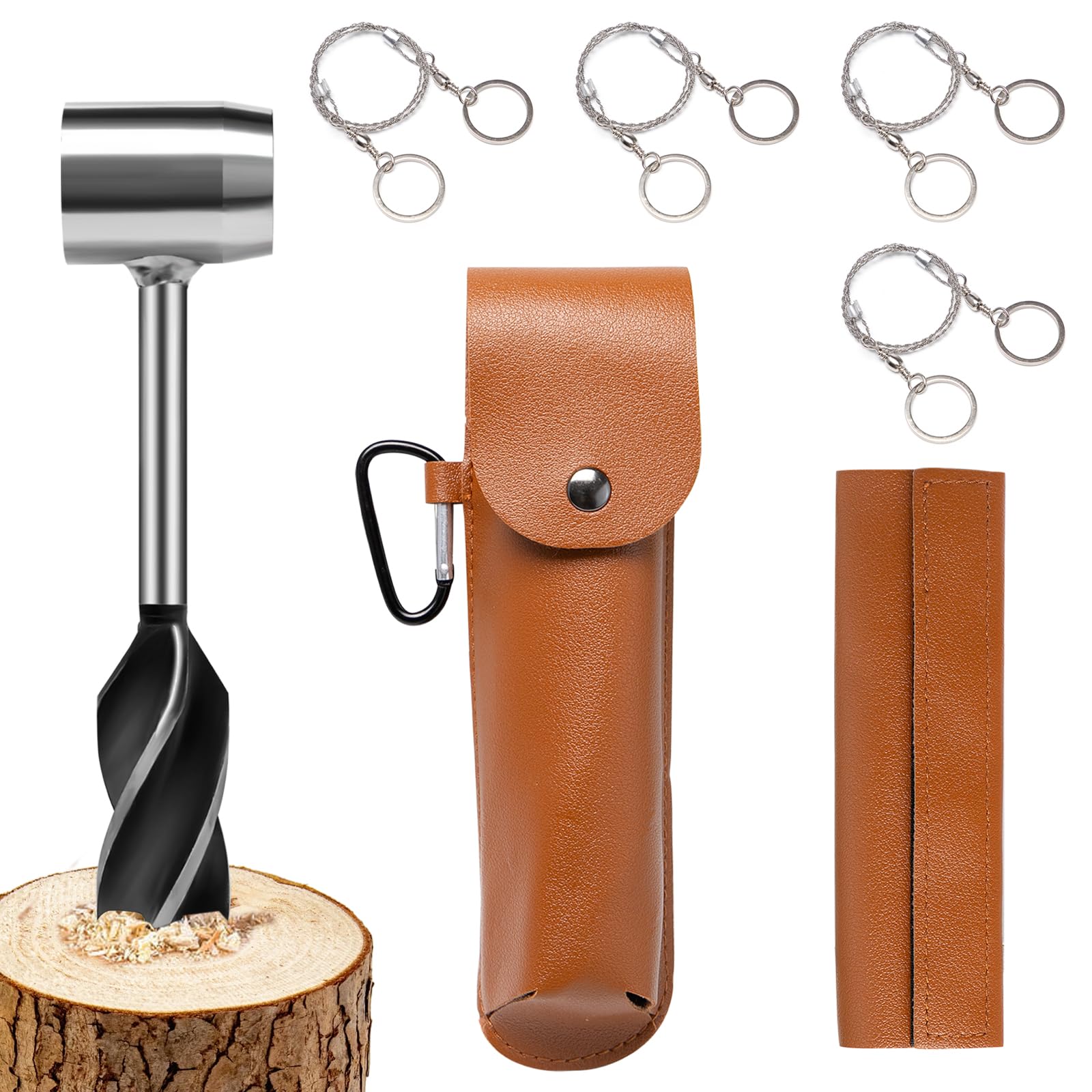 Herramienta de Supervivencia para Colonos Bushcraft con 4 Sierra de Alambre Taladro Manual de Barrena para Exteriores Clavija de Taladro de Madera de Ojo Escocés para Acampar, Bushcrafting