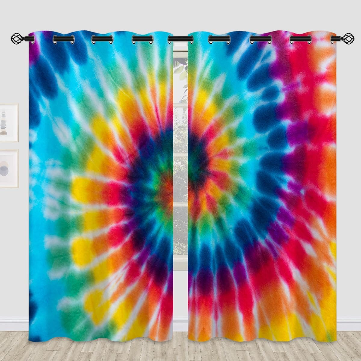 Tie Dye Blackout Curtains for Girls Boy Home Decor, Abstract Kids Colorful Rainbow Gypsy Grommet Thermal Insulated Drapes Darkening Window Curtain for Bedroom Living Room, 84 x 84 Inch