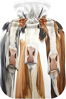 Wajiw Hot Water Bottle with Cover 2L Warm Water Bottle for Hot and Cold Compress Hot and Cold Therapies,Hand Feet Warmer,Three Cows