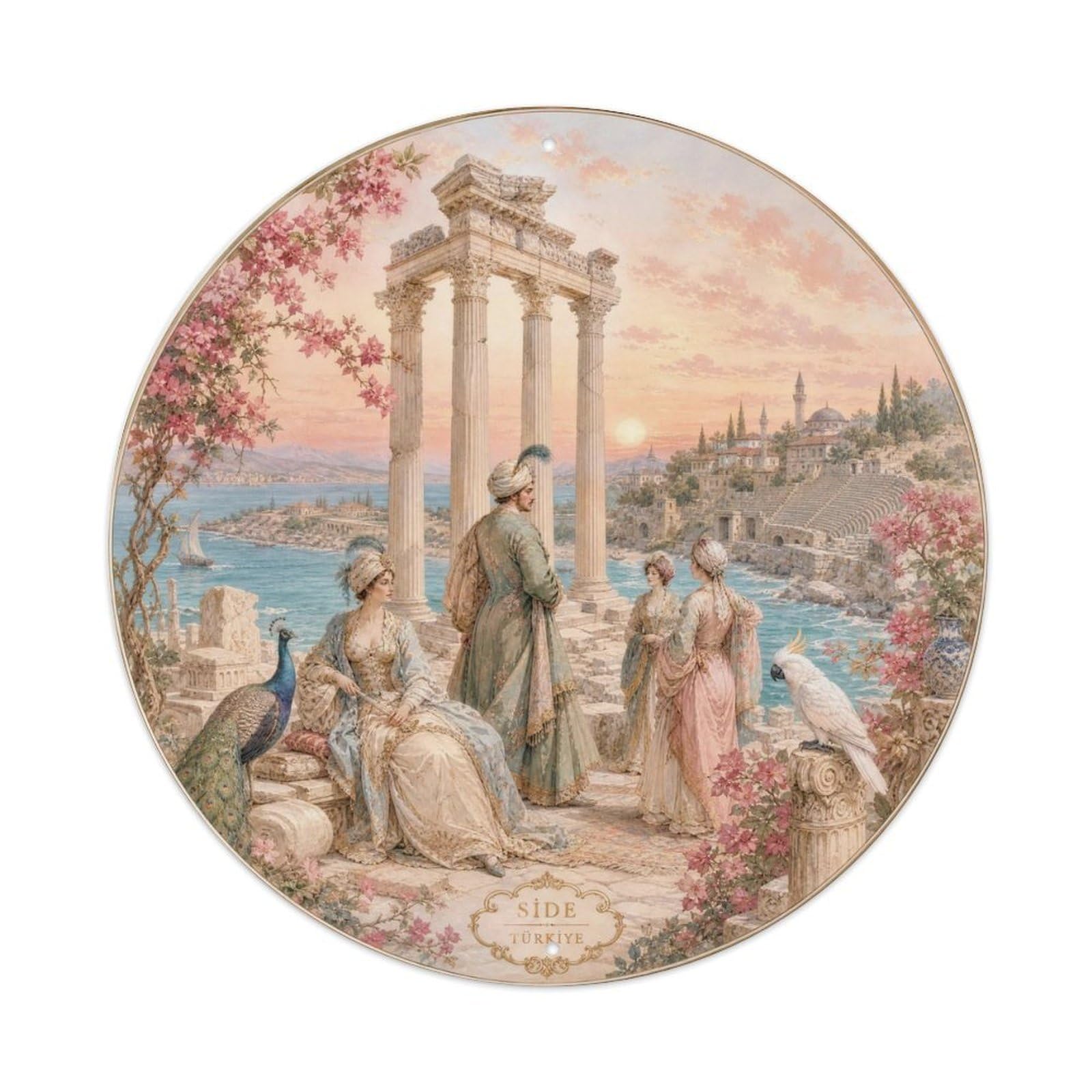 Side Antalya Turkey Ancient Temple Coast Chinoiserie Metal Tin Sign