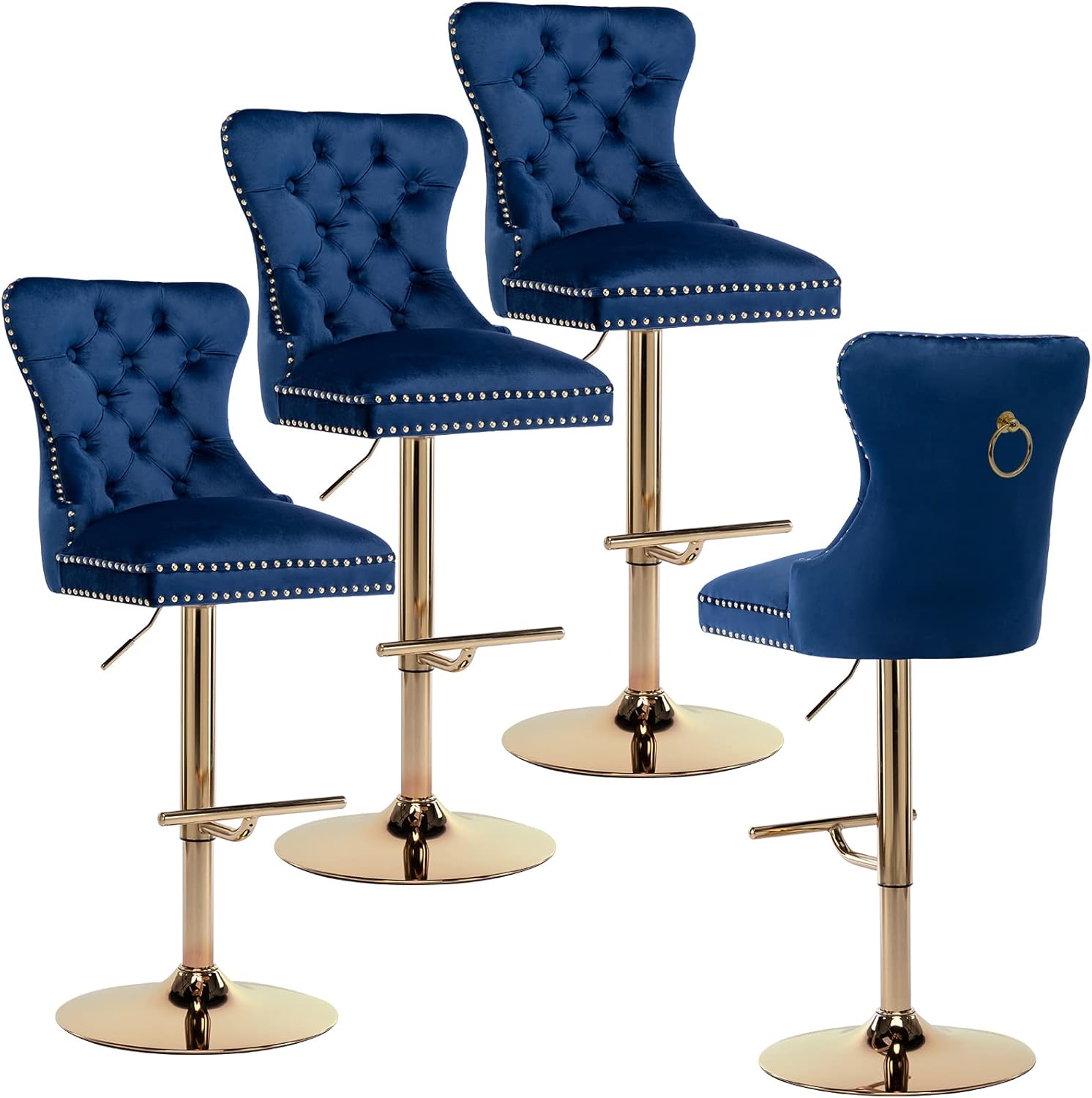 LZAREAL Adjustable Bar Stools Set of 4 Modern Velvet Upholstered Barstools with