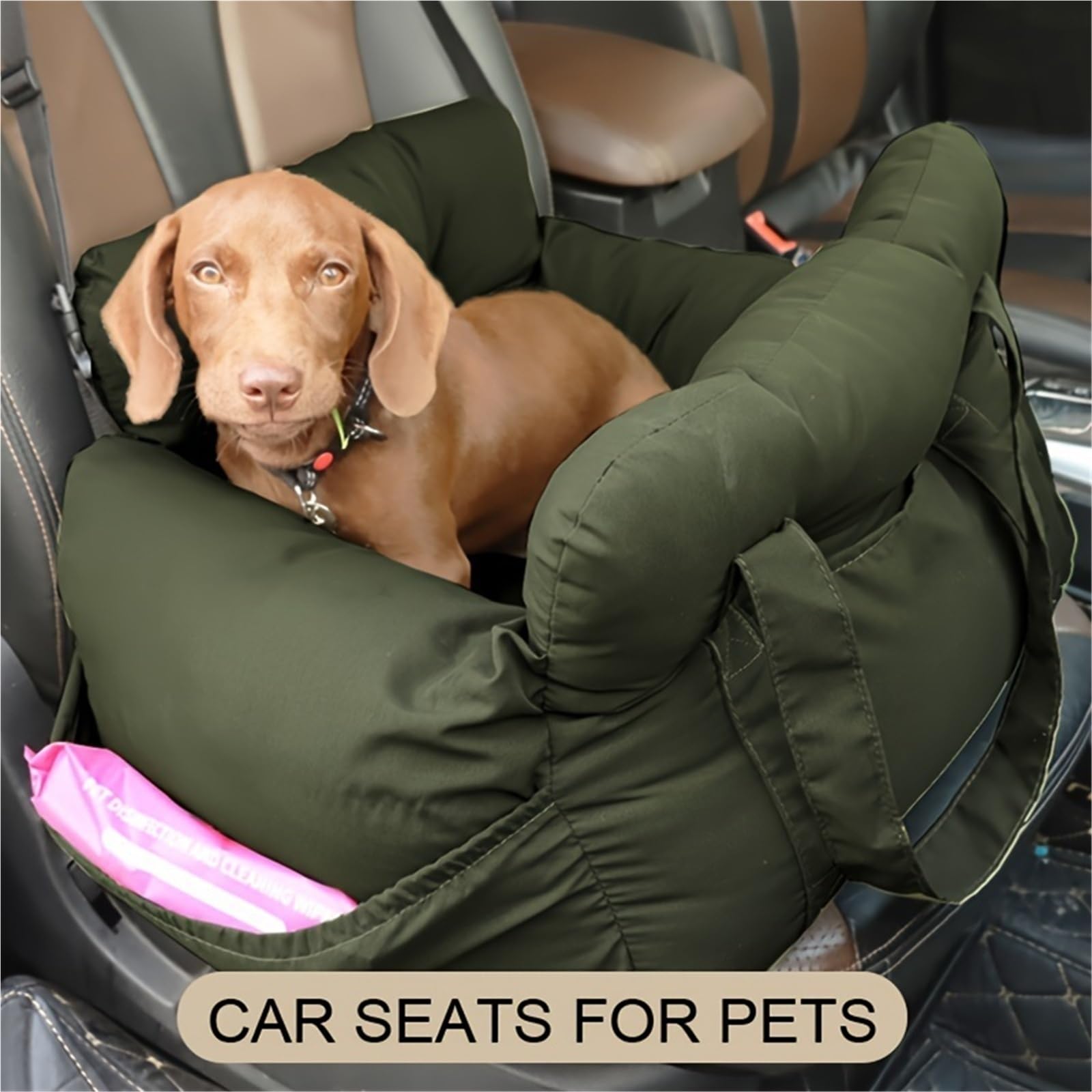 Asiento de Coche for Perros con cinturón de Seguridad, transportador de Viaje Lavable Antideslizante, Correas seguras, Cama for Perros pequeños, Paseos Seguros en Coche(Black,S)