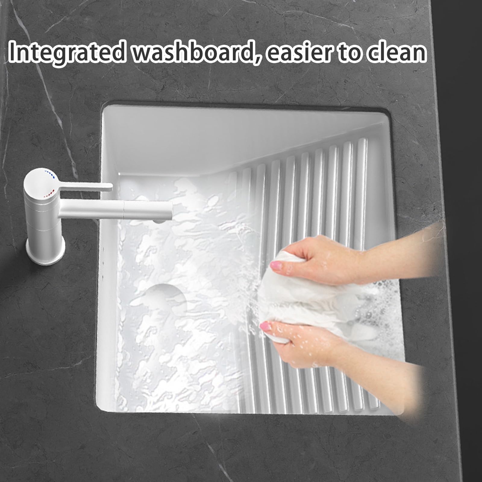 Fregadero de cerámica para baño con lavabo, lavadero de porcelana y fregadero de baño con desbordamiento y escurridor