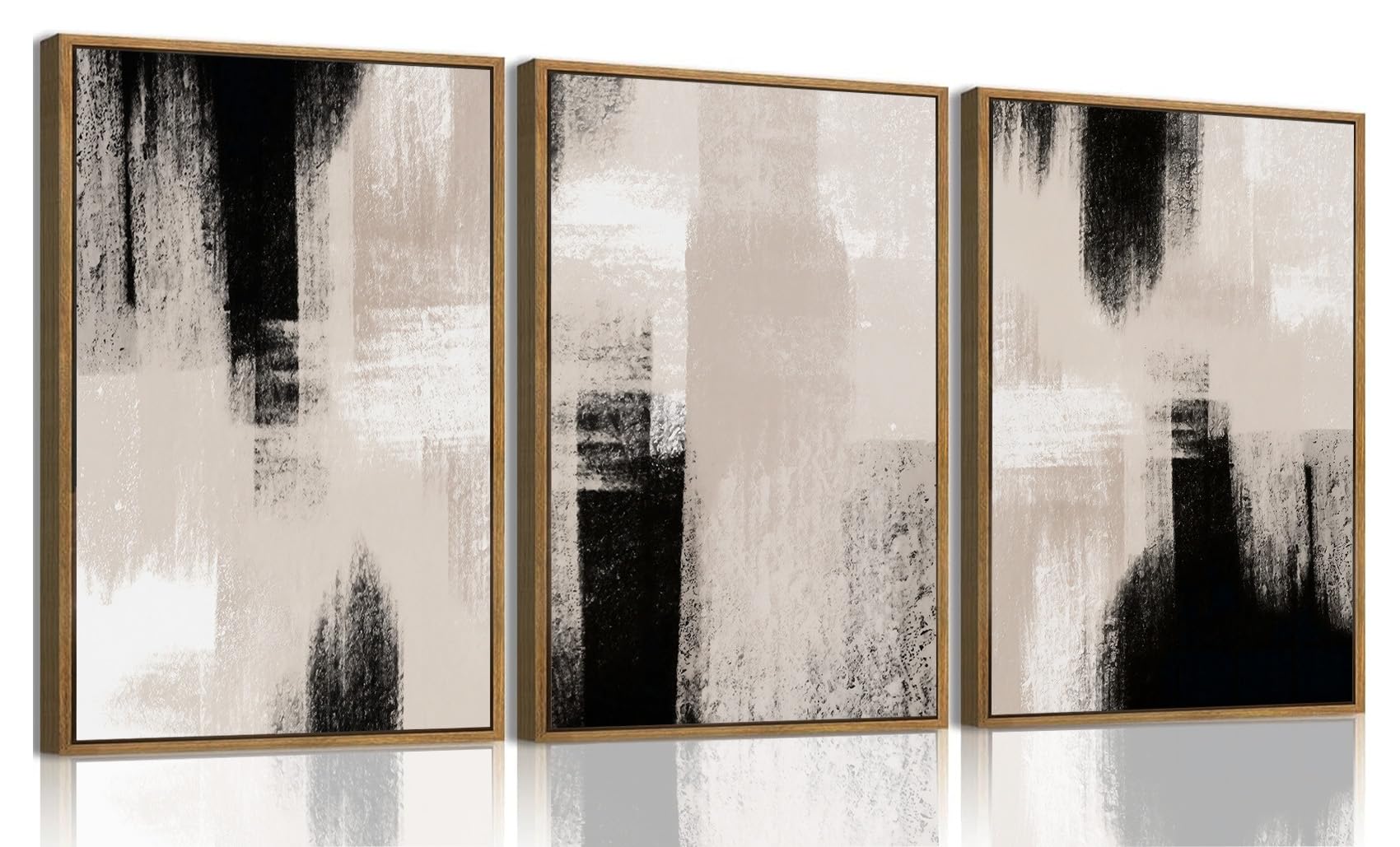 Photo 1 of KISSFOX 3 Piece Abstract Wall Art, Black Beige Gray Canvas