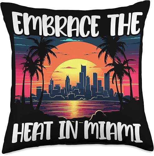 Miami City Florida USA SteMi Apparel Miami City Florida USA America United States Throw Pillow, 18x18, Multicolor