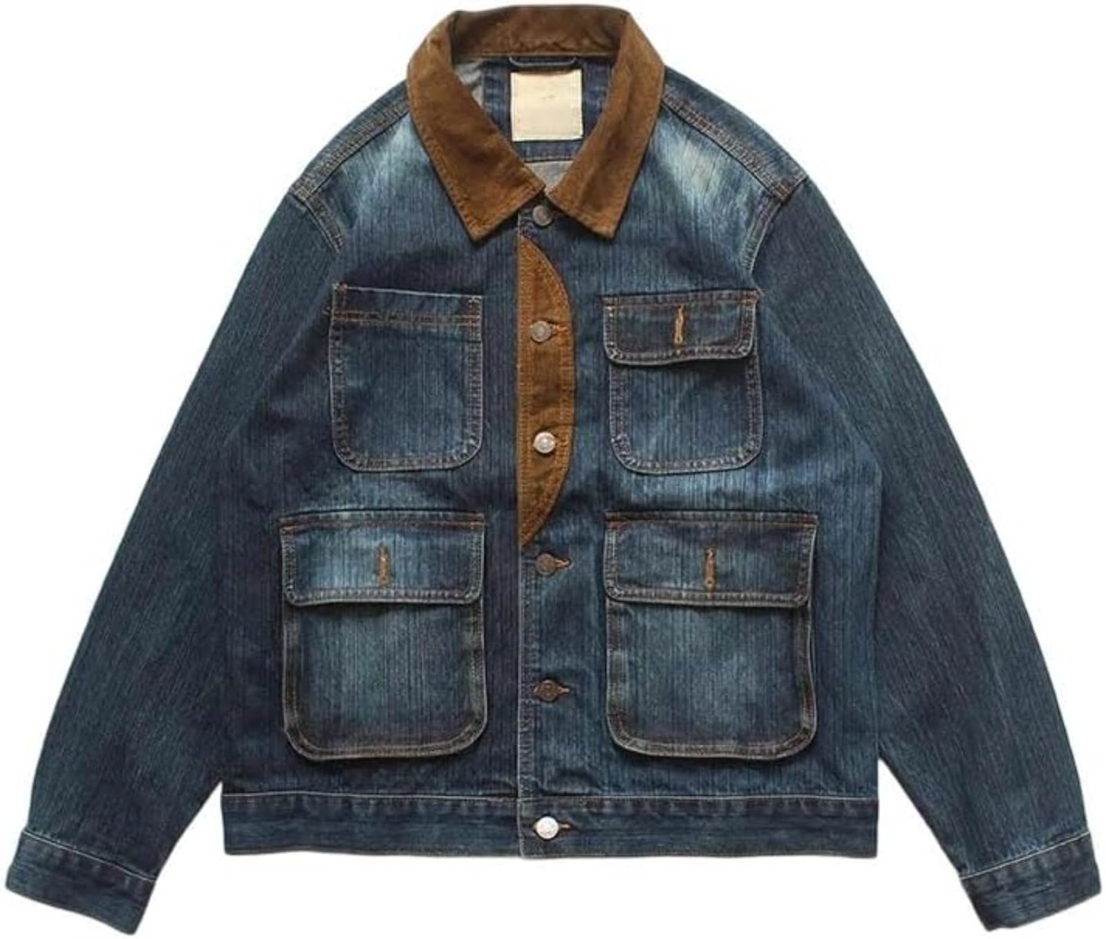 Genérico Chaqueta Vaquera Vintage Informal De Estilo Laboral Para Hombre | Chaqueta Trucker Ligera De Manga Larga Con Botones