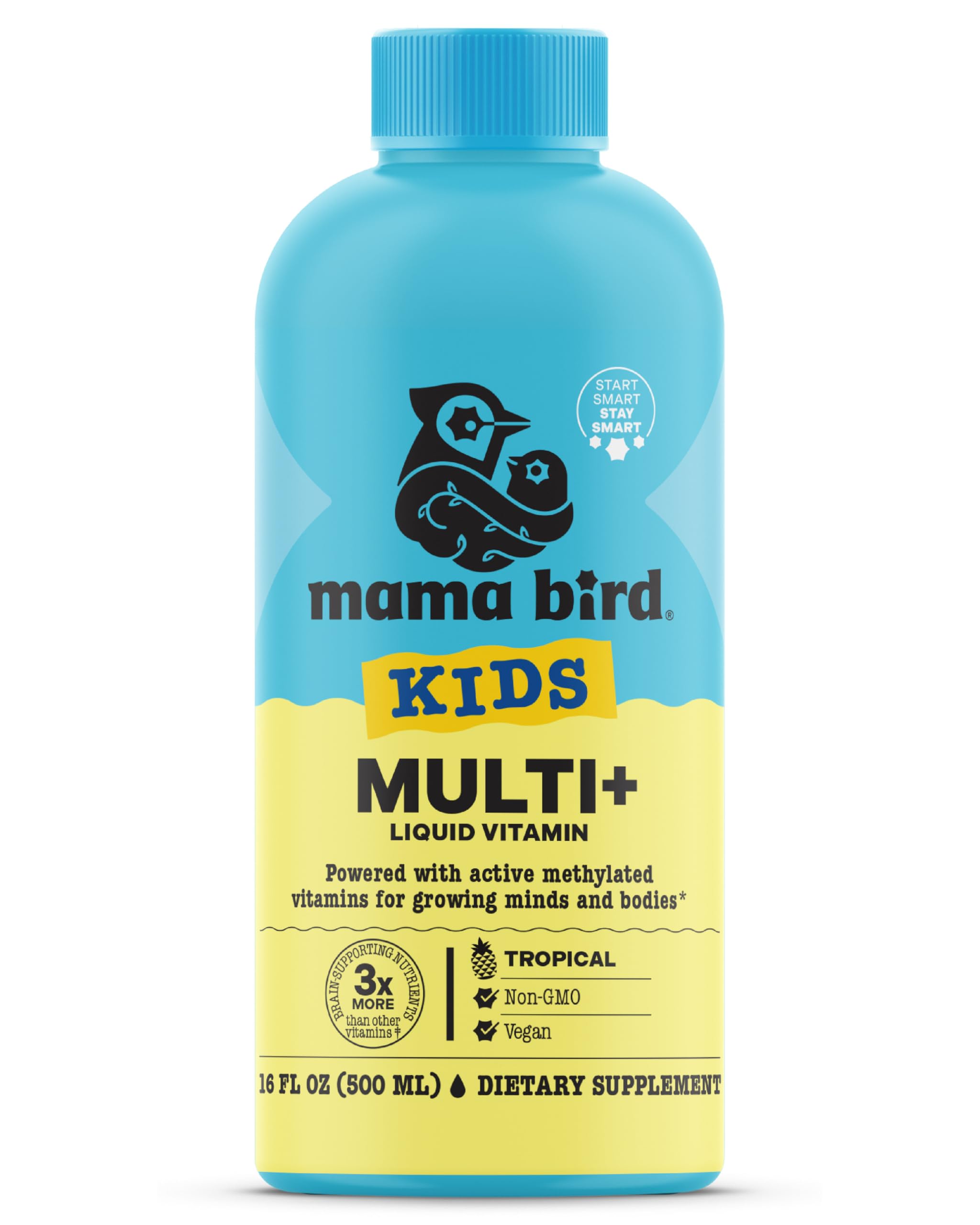 Best Nest Wellness - Mama Bird - Kids Multi+ Liquid Vitamins (31 Servings) Tropical Flavor - Active Methylated Vitamins, Kids Multivitamin - Organic Superfoods, Enzymes