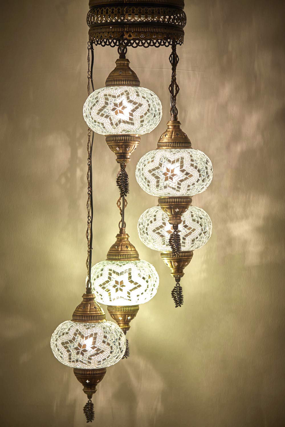 DEMMEX Lampadario a Sospensione in Mosaico Turco Marocchino – Lampada da Soffitto Artigianale con Paralumi Personalizzabili da 17cm – Illuminazione Boho per Soggiorno e Camera da Letto, 120cm Altezza