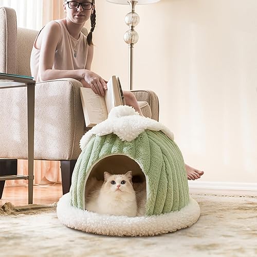 Miniatura 7 de Cama tipo cueva para gatos, bonita casa de gato de dibujos animados, tienda de campaña pequeña con almohada extraíble lavable, cama cálida para