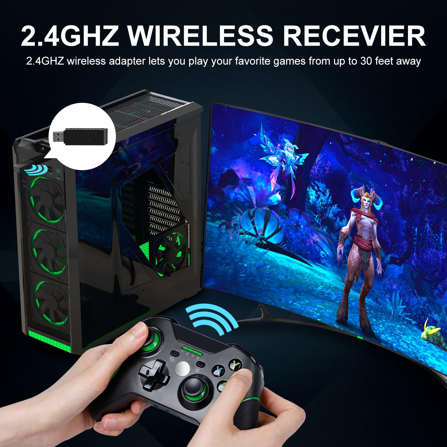 SWCTIM Xbox Controller Wireless für Xbox One, Xbox Series X/S, Xbox One X/S,Controller mit 3.5mm Kopfhörerbuchse,mit 2.4GHz Wireless Adapter,Schwarz