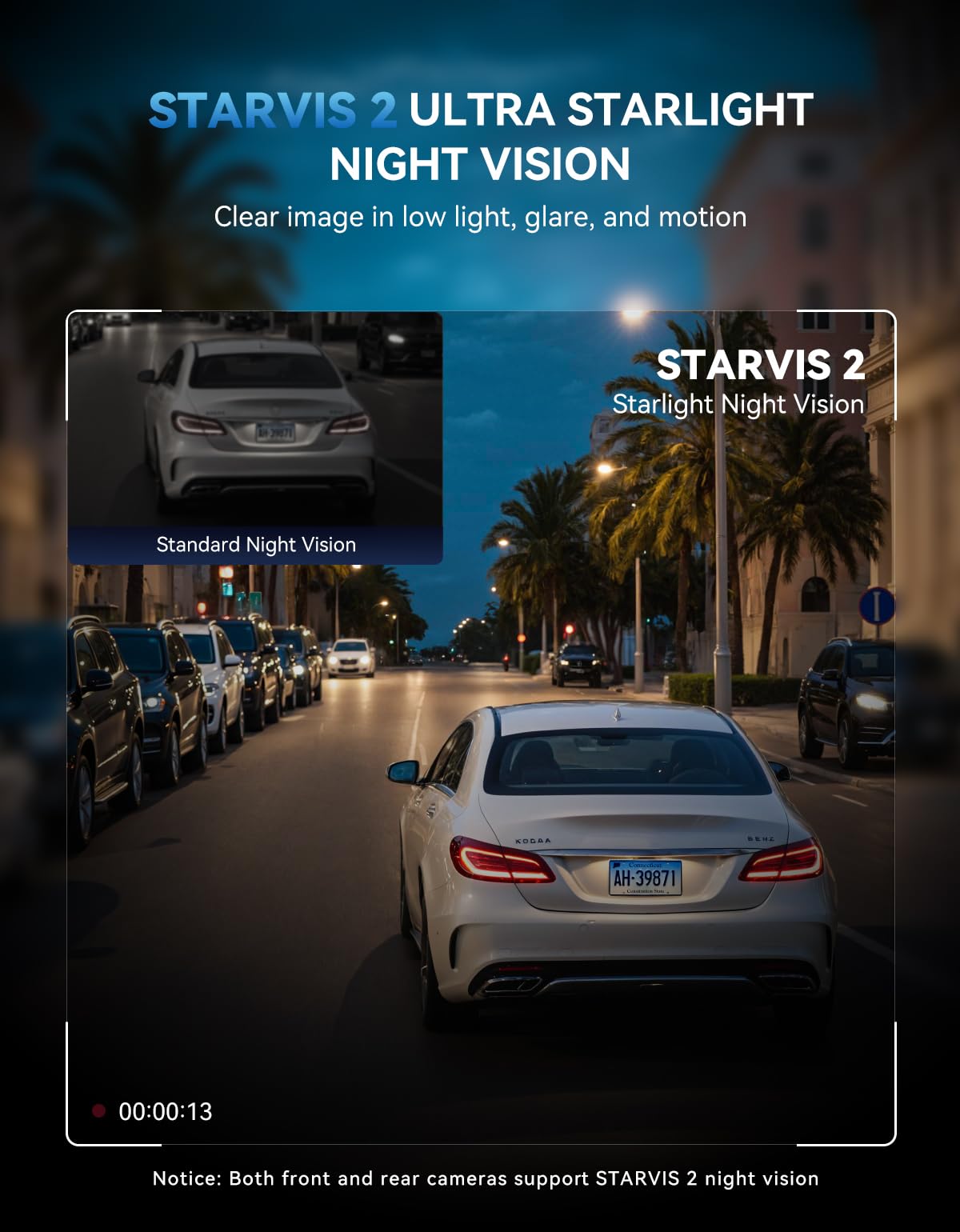 TECXLERON Dashcam delantera y trasera, cámara 4K Dual Dashcam, cámara de salpicadero para coches con visión nocturna Starlight, 160° frontal y 150° trasera gran angular, GPS, WDR, sensor G, modo de
