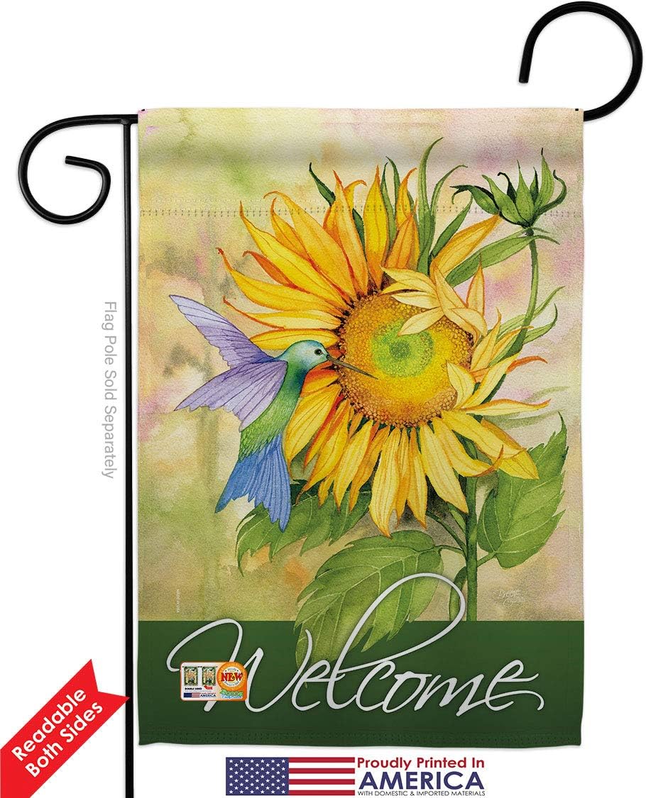Sunflower with Hummingbird Garden Flag Set Wood Dowel Floral Tulip Rose Orchid Lilies Season Springtime Flower Wreath Small Decorative Gift Yard House Banner Double-Sided Made In USA 13 X 18.5