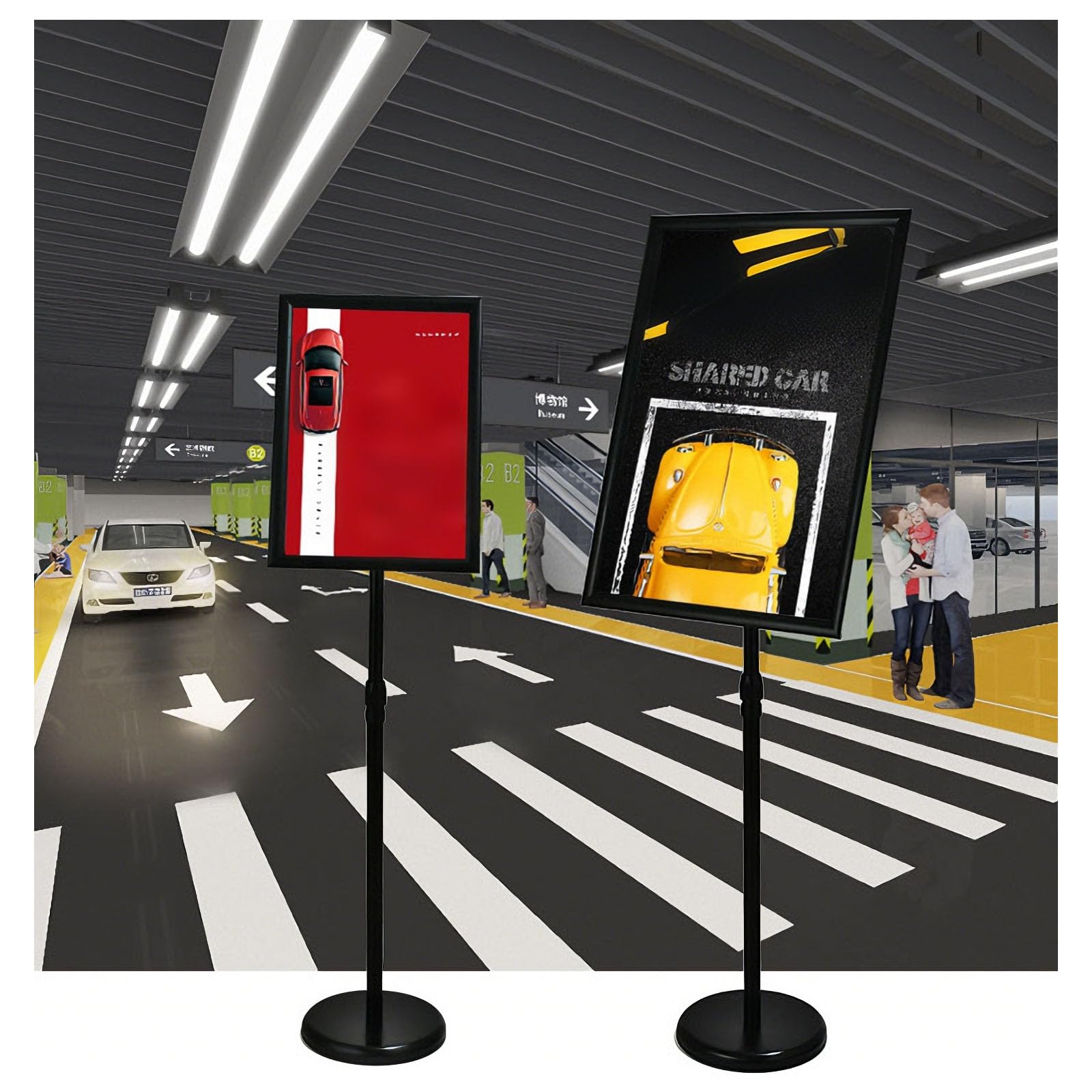 Soporte para carteles Exhibición de ajustable A3 pie con marco a presión y base estable Carteles Soportes menús Aviso Publicidad Pantalla mensajes Tablero letreros A2 Black Rounded-corner style