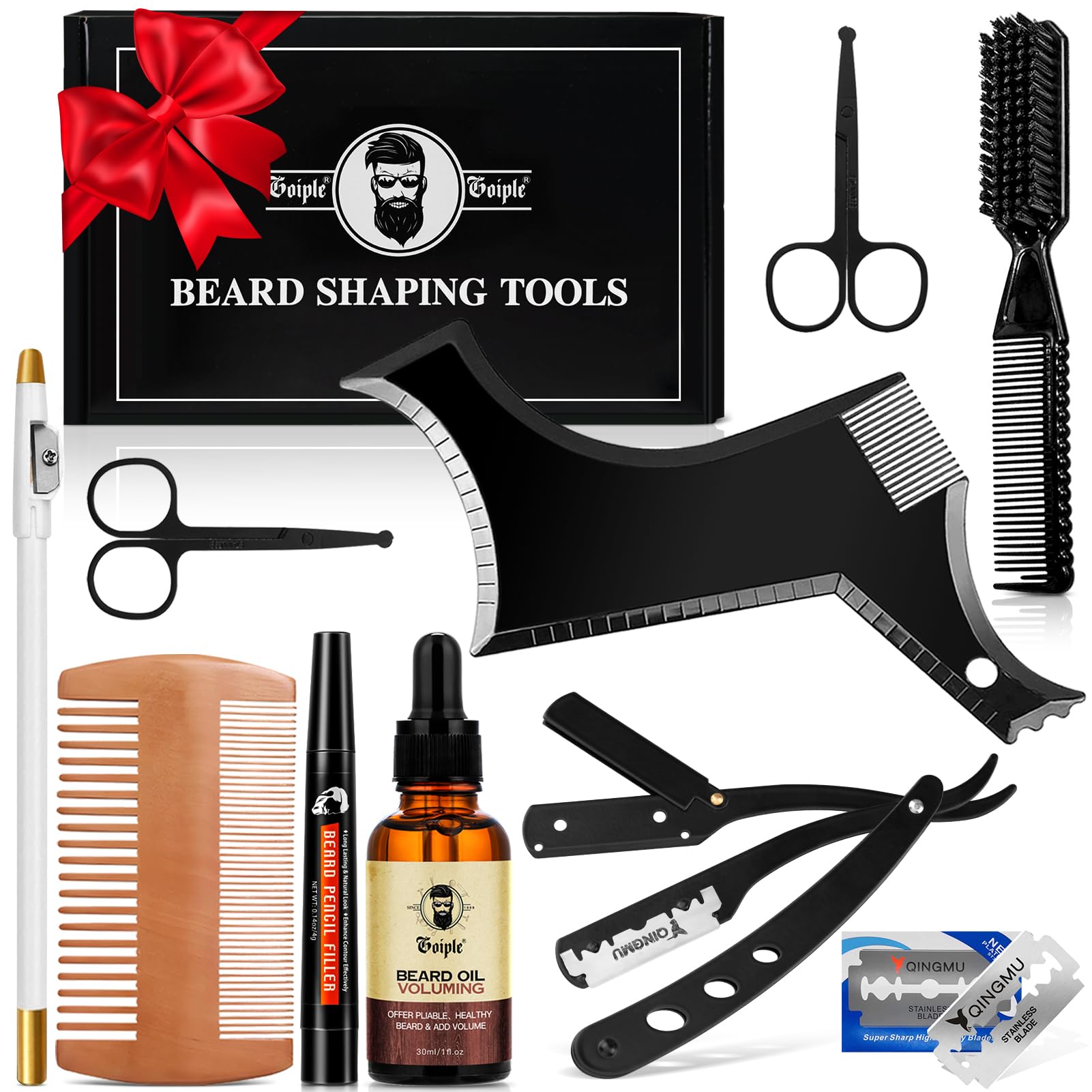 Beard Shaper for Men Beard Shaping Tools - Beard Straightener, Beard Template Guide, Professional Straight Edge Razor, Edge Blade, Barber Pencil, Beard Comb, Scissors, Gifts for Men Boyfriend Husband