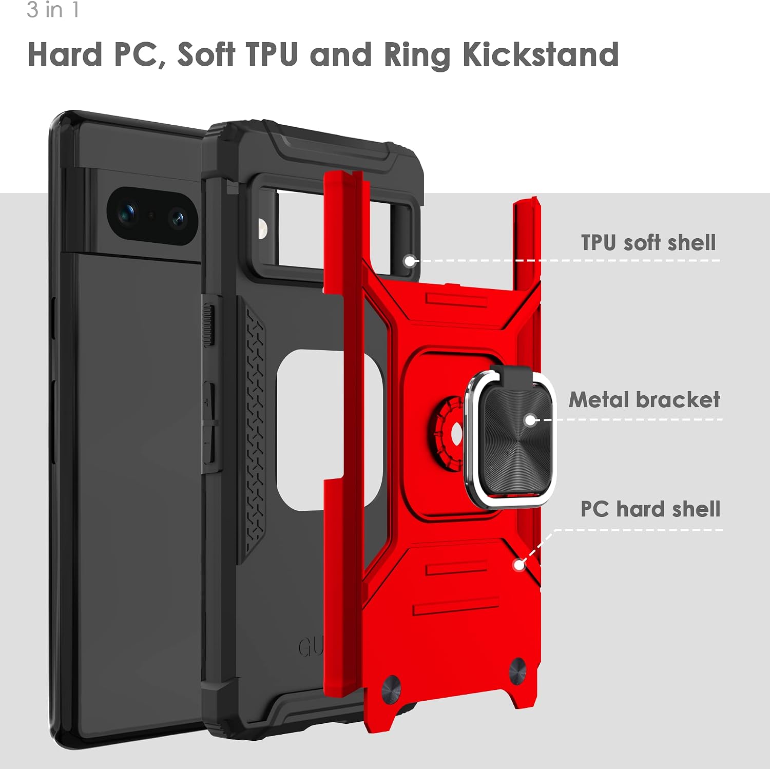 YATWIN Compatible with Google Pixel 7 Case with Kickstand,Military Rugged Heavy Duty Cell Phone Cover with Magnetic Ring Stand,TPU Bumper+Hard PC Hybrid Shockproof Pixel 7 Phone Case with Stylus-Red