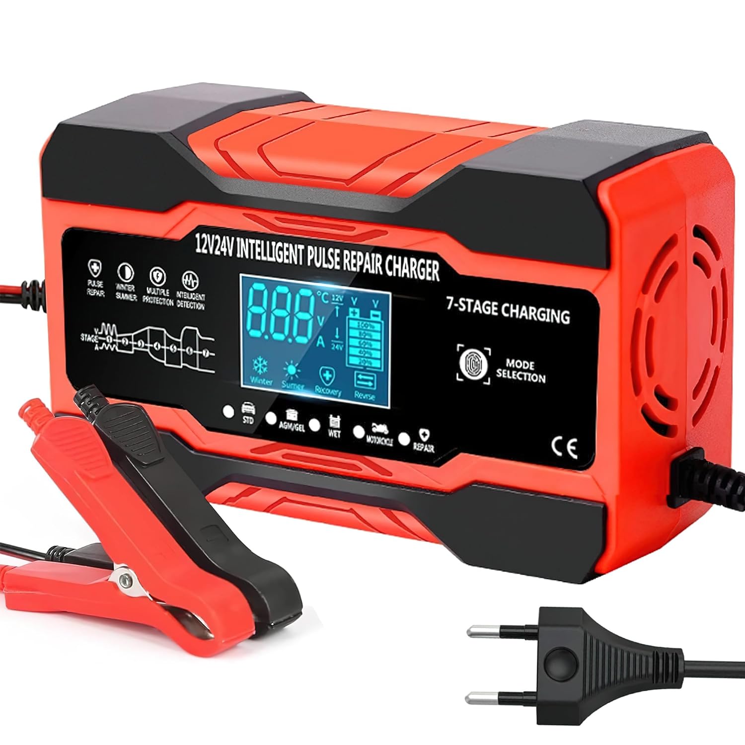 WISKA Fully Automatic Portable 10Amp Battery Charger 12V/24V, Heavy