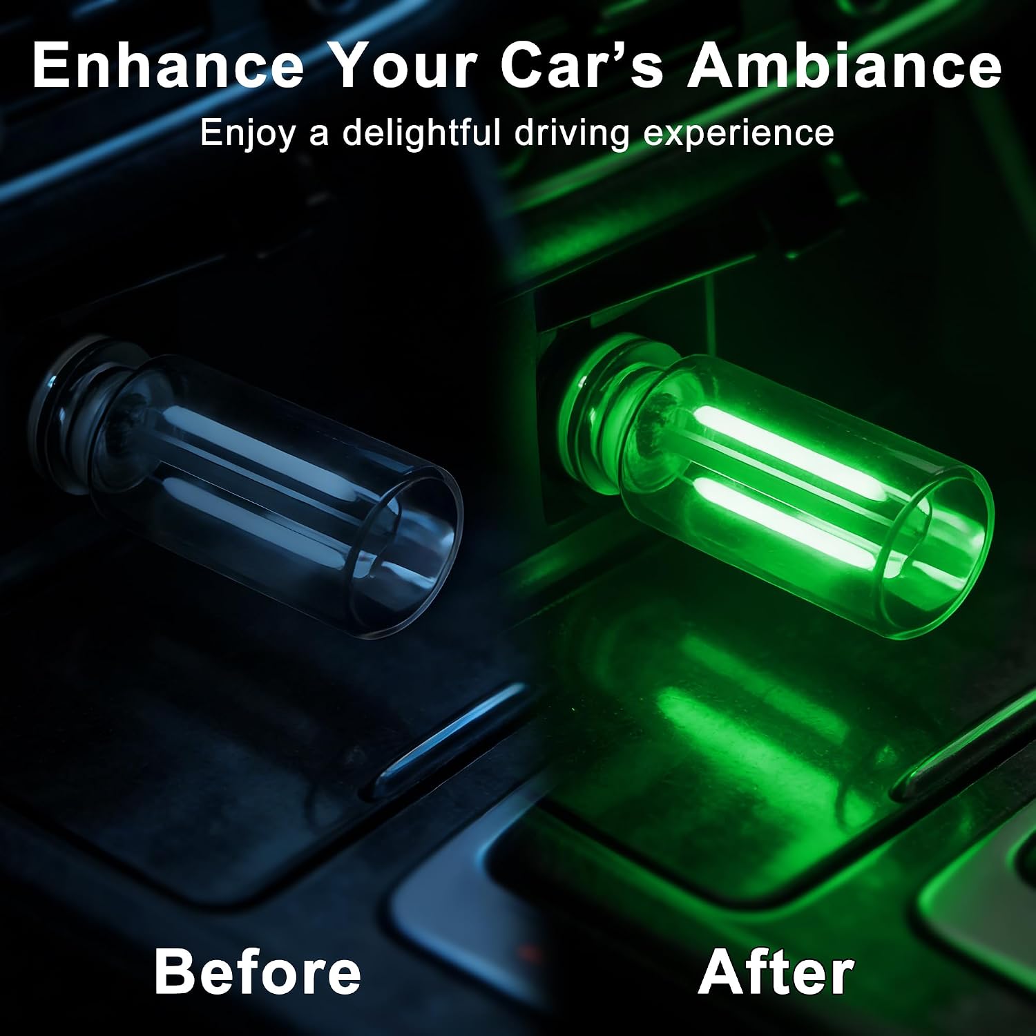 2 Packs USB Light for Car, Touch Dimmable Car Interior Ambient Lights - Portable Mini USB LED Light Bulb, Retro Glass Bottle Night Light for Vehicle, Bedroom, Hallway, Camping(Green) image 3